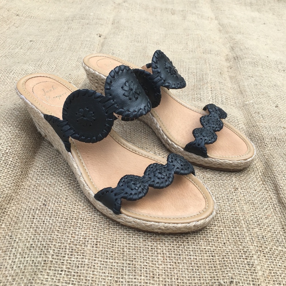 Jack Rogers Wedge Double Strap Black Size 7.5